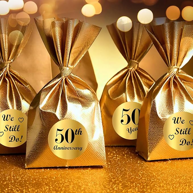 Gold Foil 50th Anniversary Kisses Stickers, (Set of 216) Chocolate