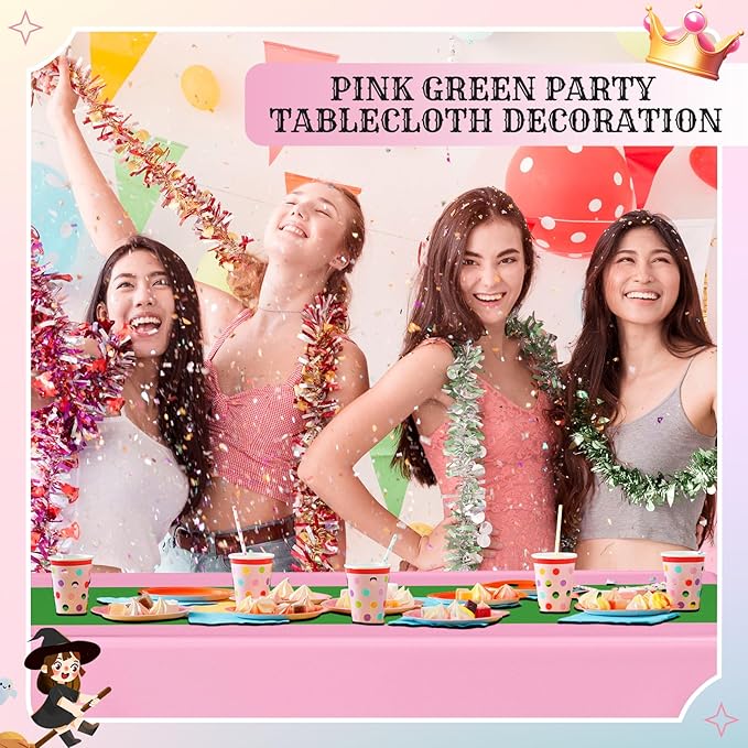 Oudain 3 Pcs Witch Princess Theme Party Pink & Green Party Tablecloth