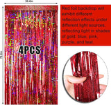 4 Packs Red Foil Fringe Curtain, Red Glitter Metallic Tinsel Backdrop