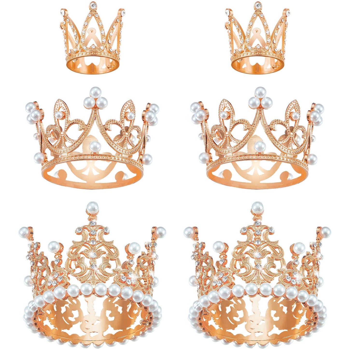 6 Pcs Crown Cake Topper Artificial Pearl Rhinestone Small Tiara Cake