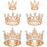 6 Pcs Crown Cake Topper Artificial Pearl Rhinestone Small Tiara Cake
