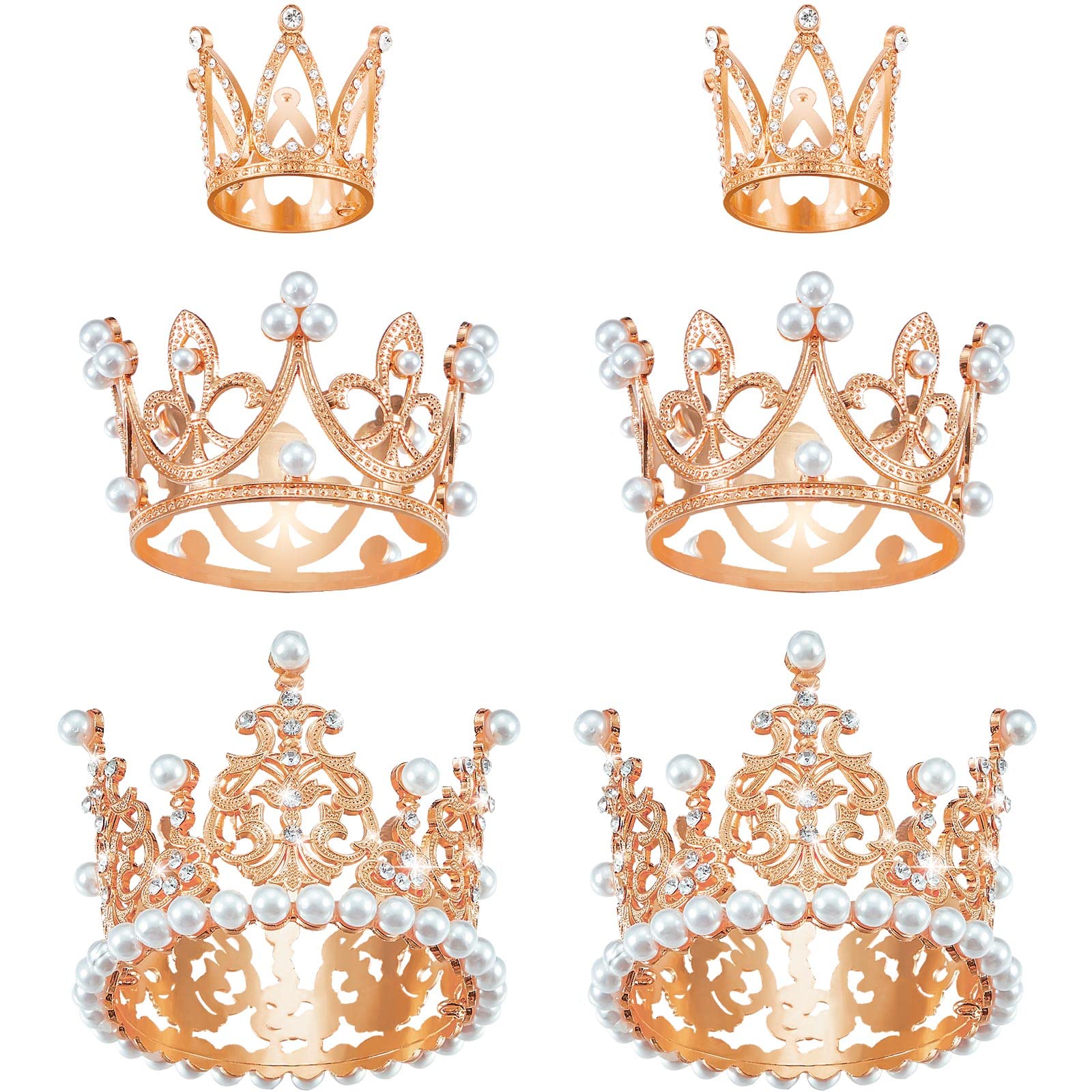 6 Pcs Crown Cake Topper Artificial Pearl Rhinestone Small Tiara Cake