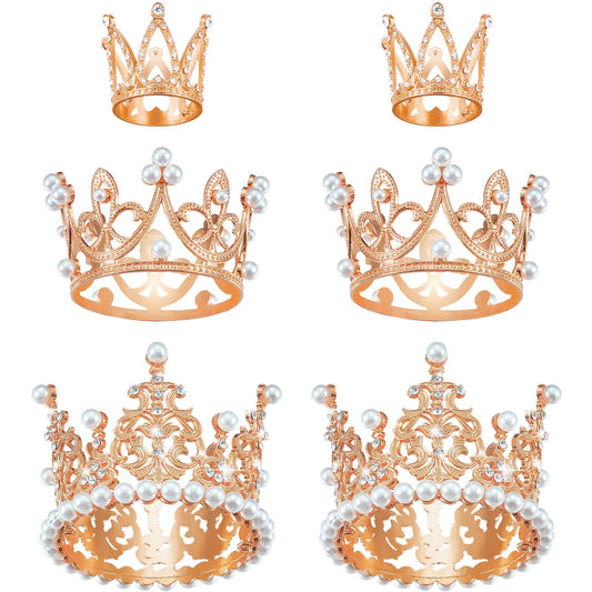6 Pcs Crown Cake Topper Artificial Pearl Rhinestone Small Tiara Cake