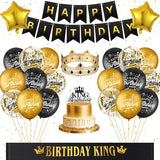 24PCS Black Gold Birthday Decorations - Gold Foil Balloons, Star
