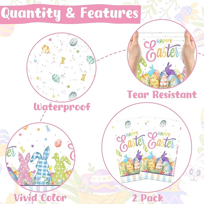 2 Pack Easter Tablecloth, 54" x 108" Easter Decorations, Rectangular