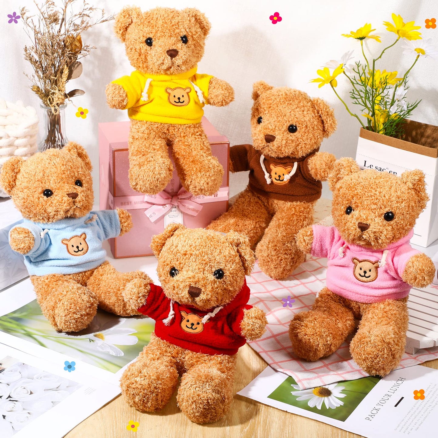 HyDren 5 Pcs Bears Stuffed Animal Soft Plush Toys Valentine 12 Inches