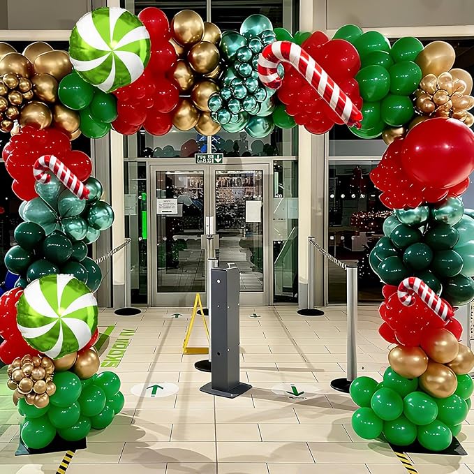 Christmas Balloons Garland Arch Kit Red Dark Green Gold Balloons