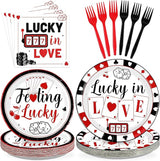 96 Pcs Casino Party Decorations Lucky In Love Plates and Napkins