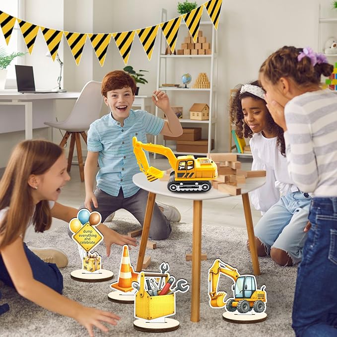 16 Pcs Wooden Construction Party Table Centerpiece Excavator Tractor