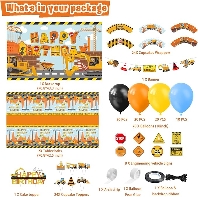 Construction Birthday Party Supplies 136 Pcs Dump Truck Party