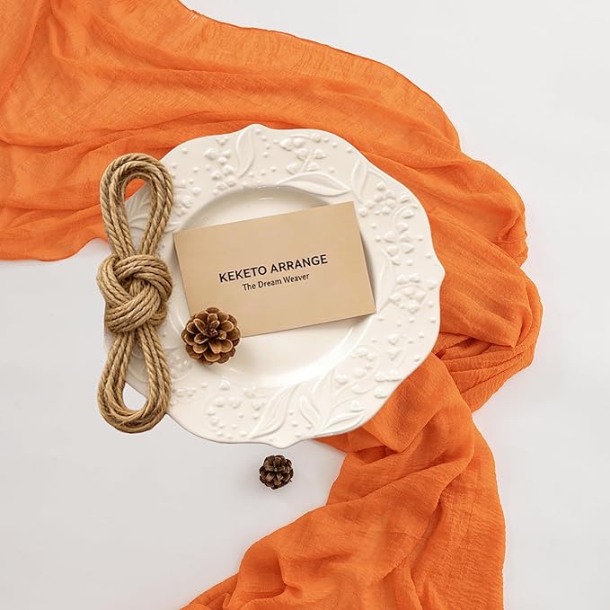 Keketoarrange 3pcs Orange Gauze Rustic Cheesecloth Table Runner 120