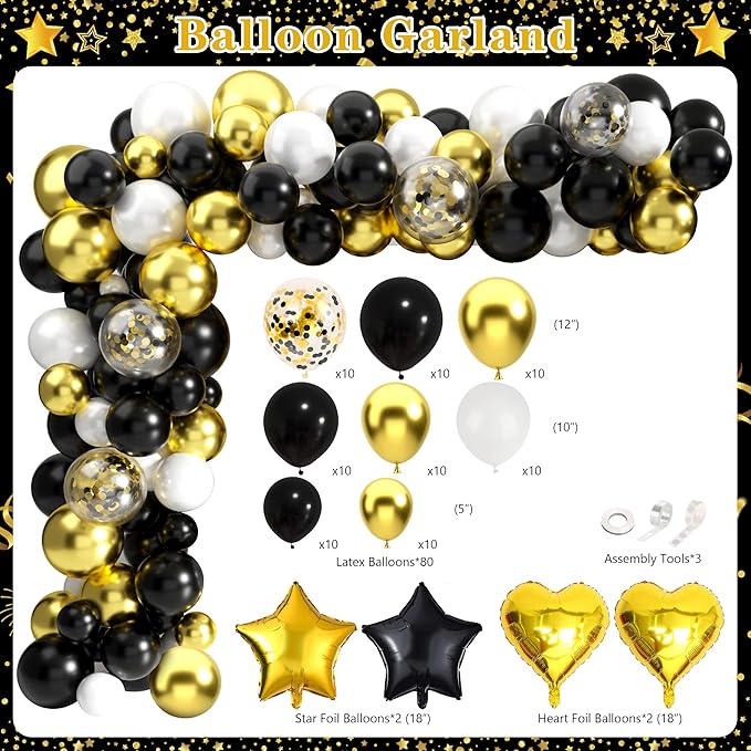 Retirement Party Decorations for Men Women 109Pcs Black Gold Happy