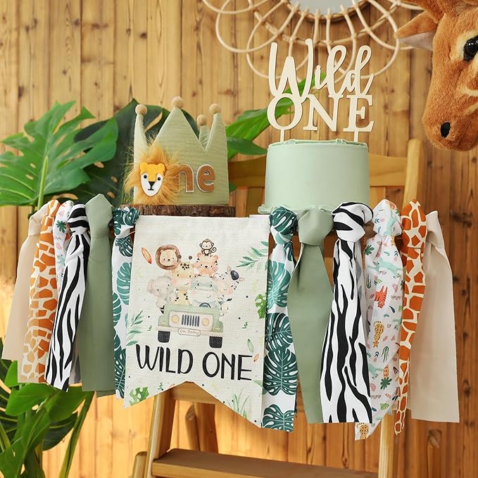 Wild One Birthday High Chair Banner Party Decoration For Boys Jungle