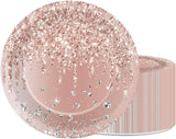 48 PCS Rose Gold Birthday Plates Pink Rose Gold Paper Dinner Dessert