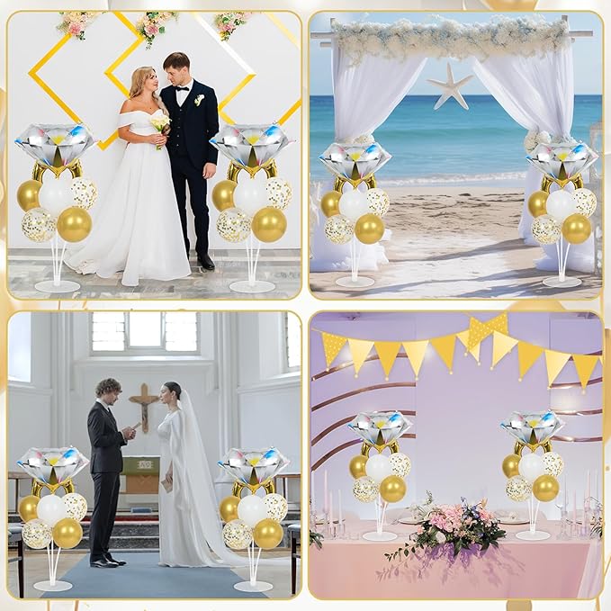 Engagement Party Balloons Stand Kit 2 Sets With 2 Diamond Ring Foil