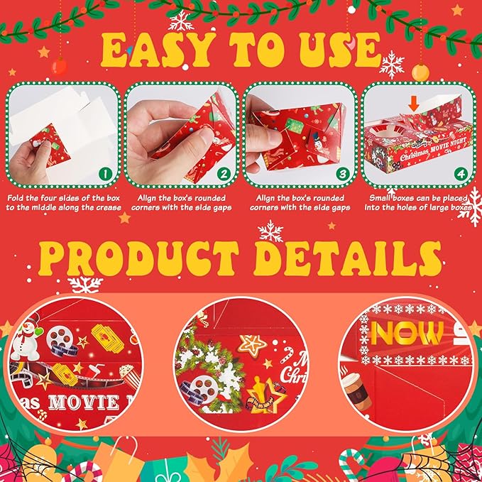 48 Pcs Christmas Party Supplies Movie Night Paper Snack Trays Xmas