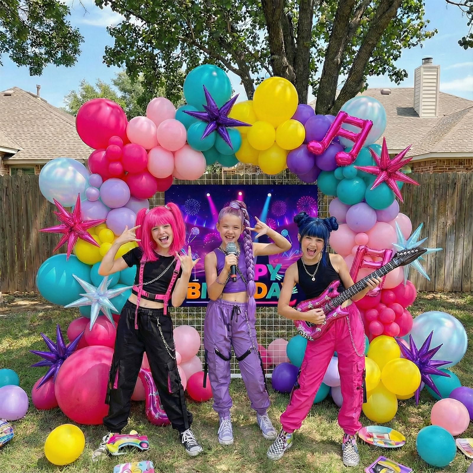 K-Pop Music themed Birthday Decorations & with Pink Purple Teal Yellow