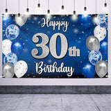 Happy 30th Birthday Decorations 30th Blue & Silver Balloon Large