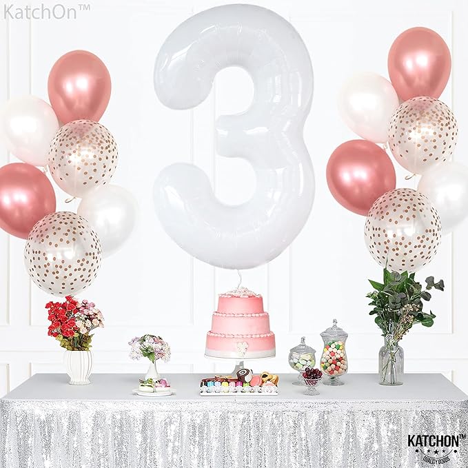 Large, Number 3 Balloon White - 40 Inch | Foil 3 Balloon Number for