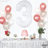 Large, Number 3 Balloon White - 40 Inch | Foil 3 Balloon Number for