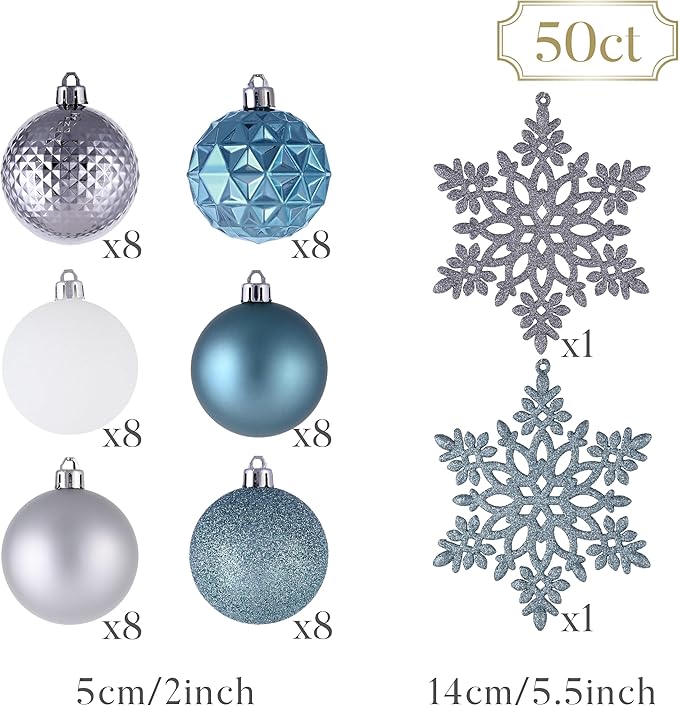 Valery Madelyn Christmas Tree Decorations Ornament Set, 50ct 2 Inches