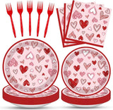 100 Pcs Valentine's Day Heart Tableware Party Supplies Set Serves 25