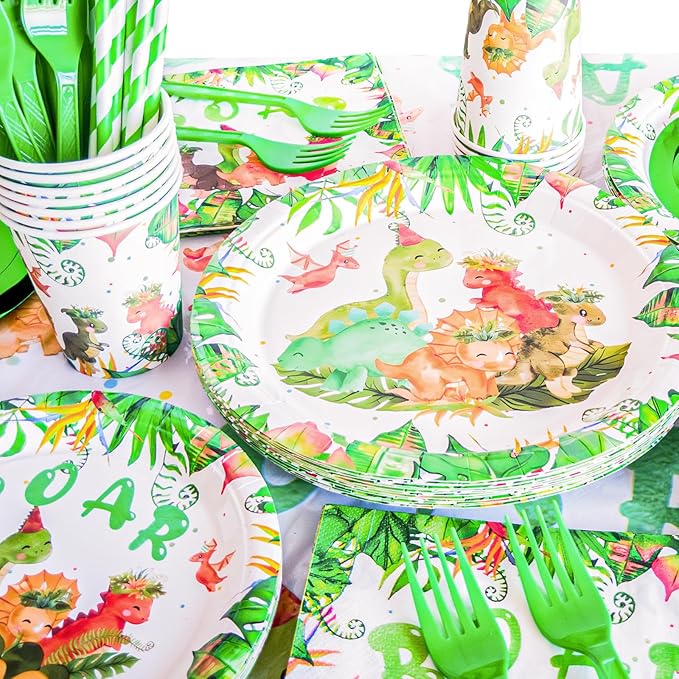 194 Pcs Dinosaur Birthday Decorations Includes Disposable Dinosaur