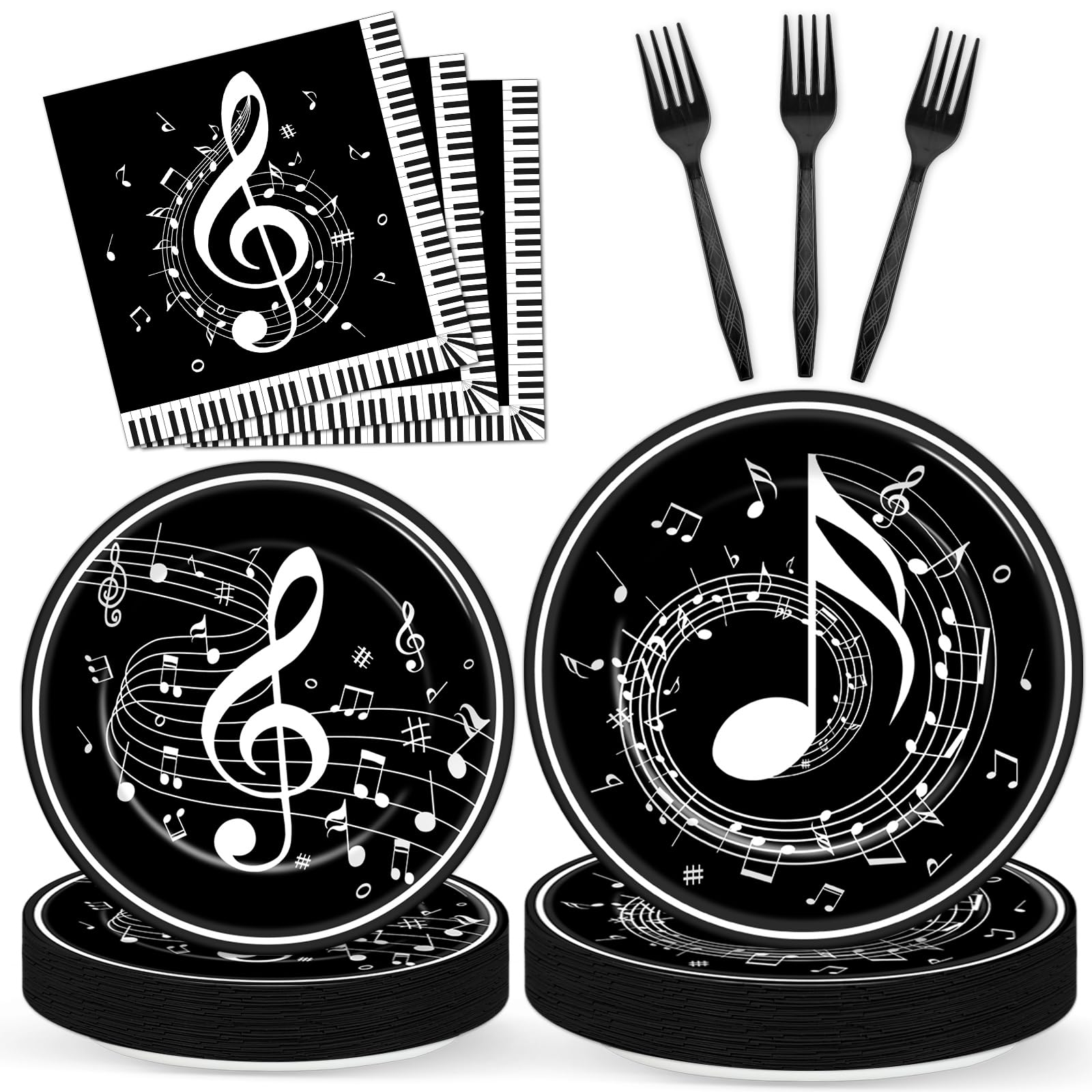 96PCS Musical Note Party Paper Plates and Napkins Music Themed