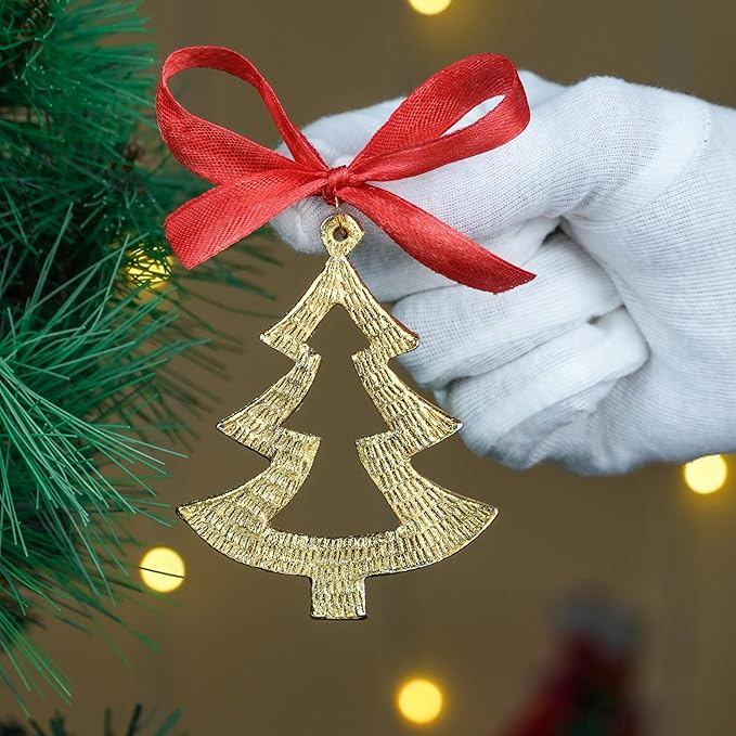 IndianShelf 12 Piece Golden Aluminum Christmas Tree Hanging Ornaments
