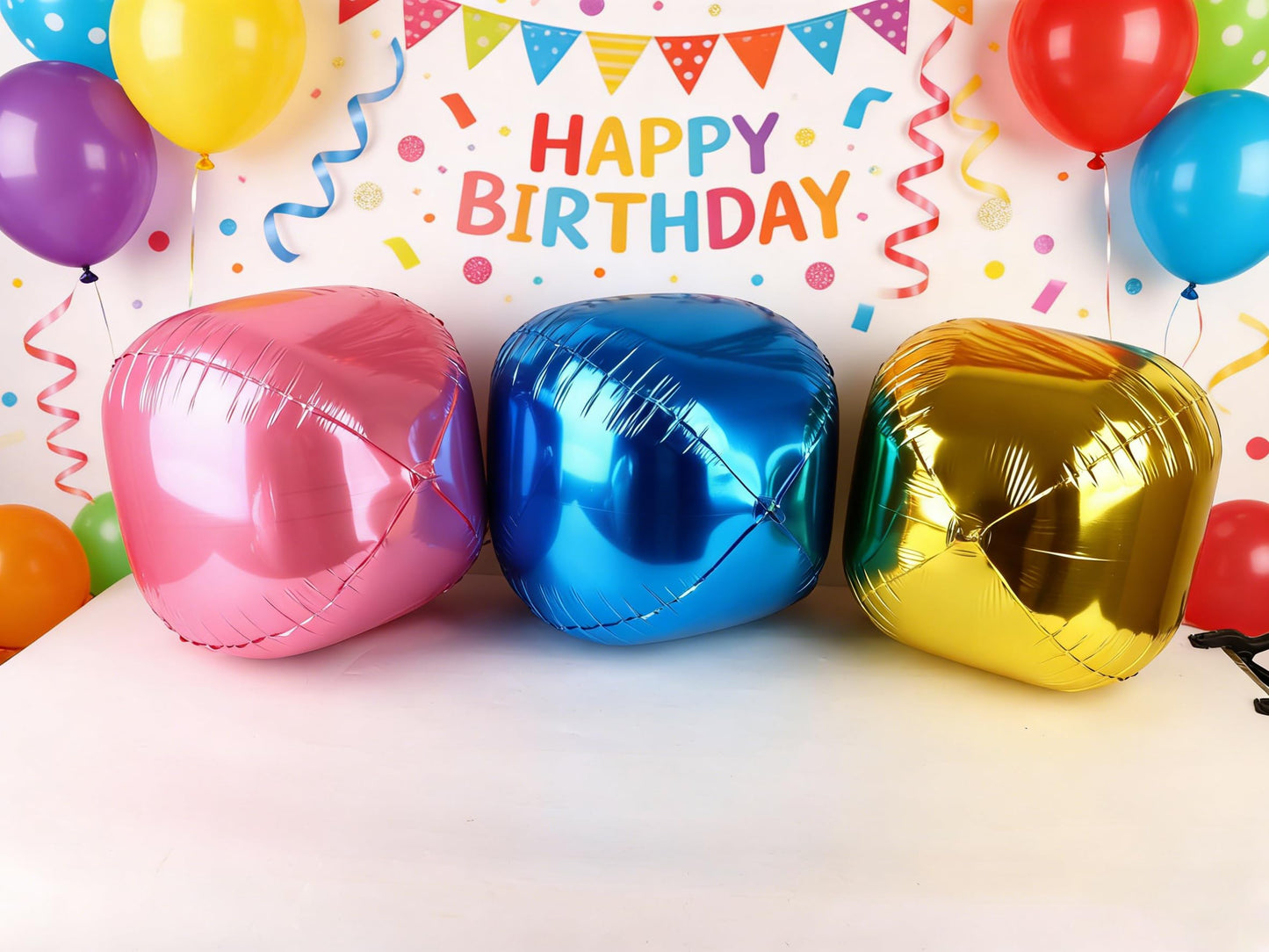 Metallic Blue Round Foil Balloons, 22" Large 4D Sphere Mylar Balloons