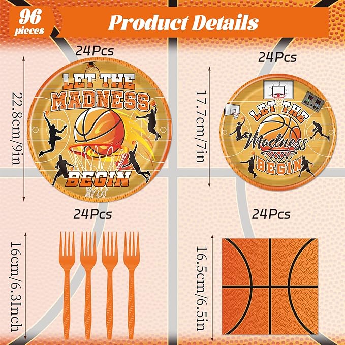 March Basketball Party Decorations Tableware 96PCS Let the Madnes