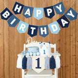 Felt Navy Blue Happy Birthday High Chair Banner Pre-Strung Birthday