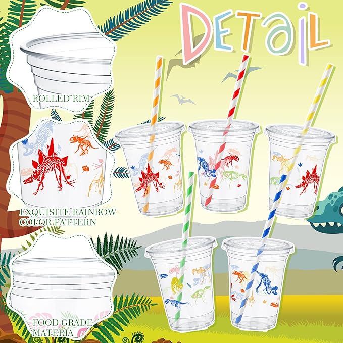50 Pcs Dinosaur Cups for Kids 12 oz Disposable Plastic Cups with