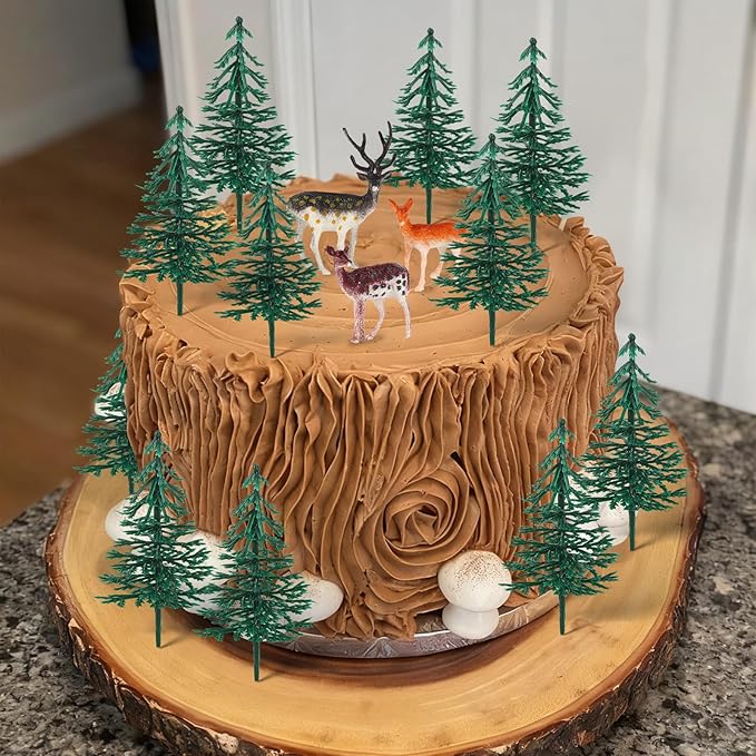 15Pcs Deer Christmas Tree Cake Topper with Tree Deer Figurines