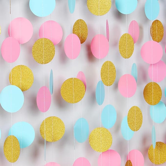 Blue Pink Gold Party-Decorations Gender-Reveal - 52Ft Paper Streamers
