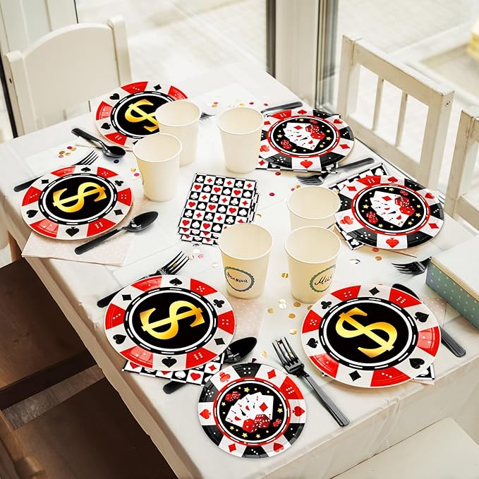 96 Pcs Casino Party Supplies Paper Plates Napkins Las Vegas Party
