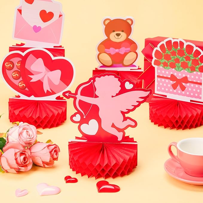 12 Pcs Valentine's Day Honeycomb Centerpieces Table Decorations with