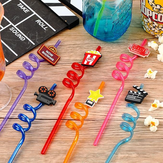 24 Pack Movie Night Party Supplies Movie Night Drinking Straws PET