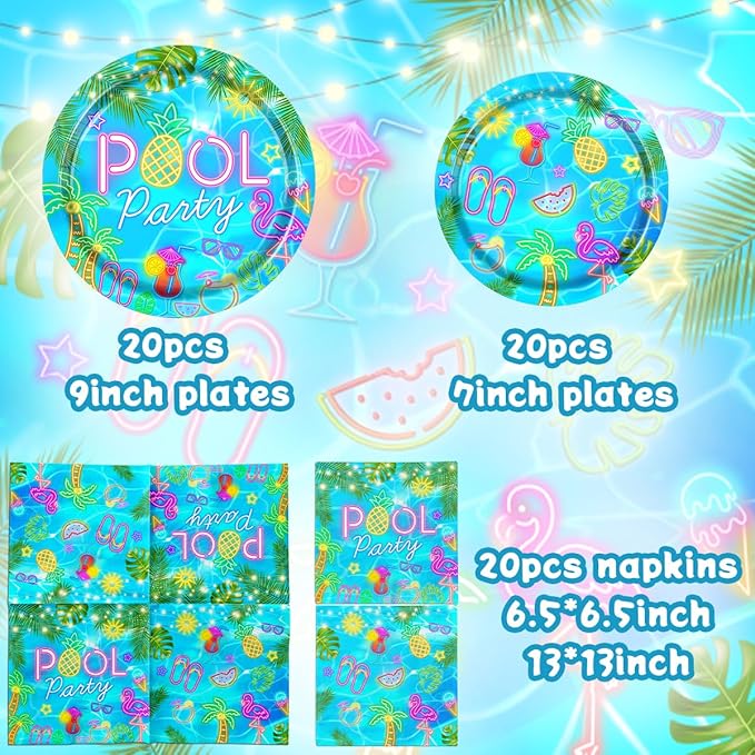 Pool Party Decorations Pool Party Plates and Napkins Sets Neon