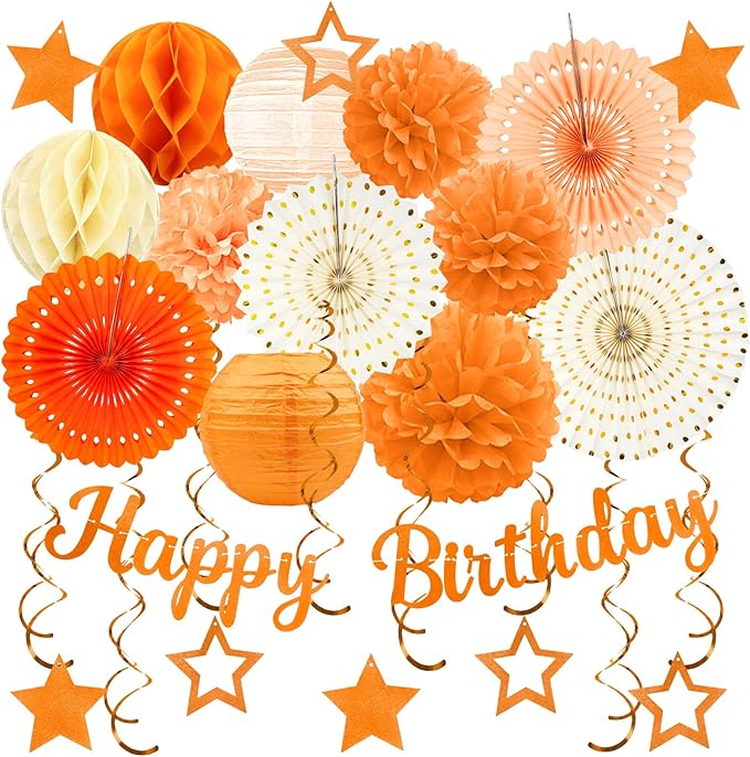 Orange Birthday Party-Decorations - 29pcs Orange Beige FAL Boho Party