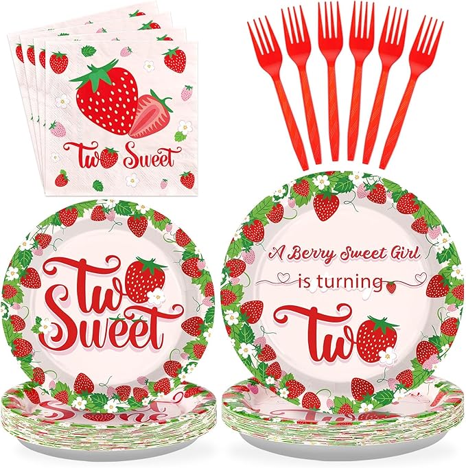 96Pcs Strawberry 2nd Birthday Decorations for Girls Berry Second