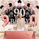 90th Birthday Decorations for Women 49pcs Black Rose Gold Black