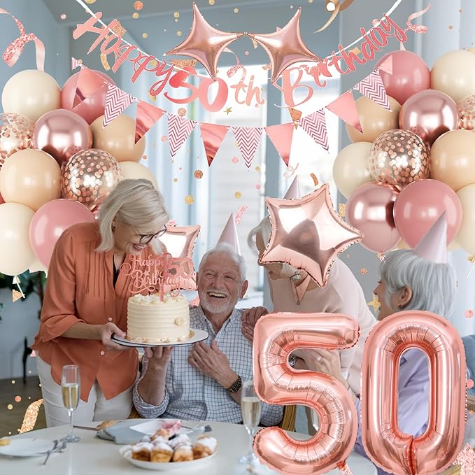 50th Birthday Decorations for Women Retro Pink Beige Number 50