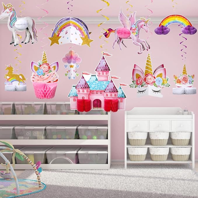 10 Pcs Unicorn Rainbow Centerpiece Unicorn Honeycomb Centerpiece