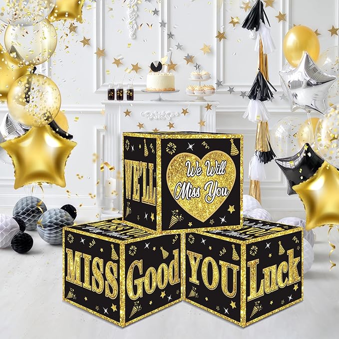 Kircirx 3pcs Going Away Party Decorations Boxes for Men Women, Black
