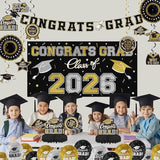 Black and Gold Themed 2026 Graduation Decorations Set Congrats Grad