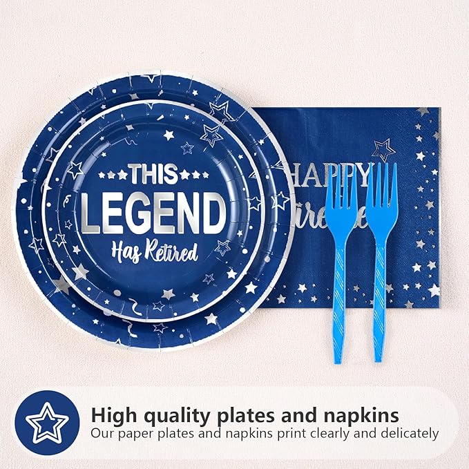 96 Pcs Retirement Party Supplies Blue and Silver Happy Retirement