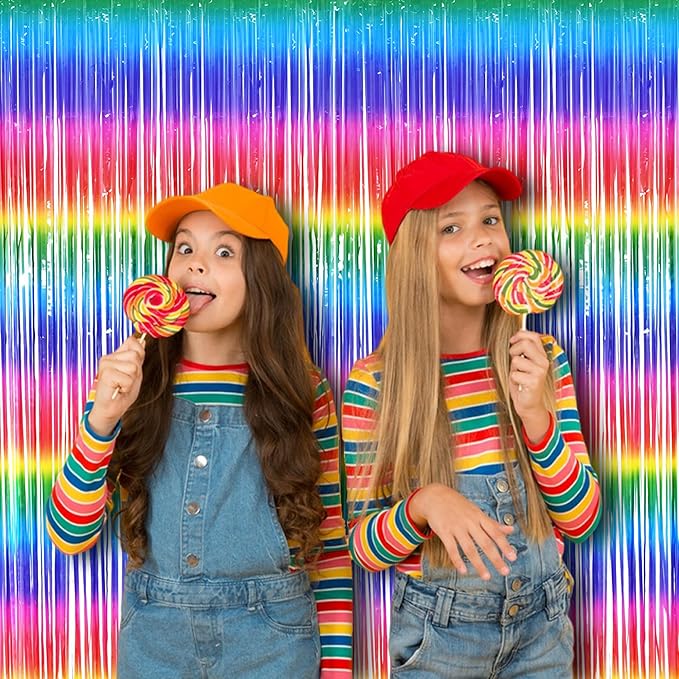 BRAVESHINE Tinsel Foil Curtains - 2 Pack Colorful Party Streamers
