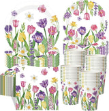 250 Pcs Tulip Floral Paper Plates and Napkins Spring Party Supplies