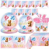 142 Pcs Bear Gender Reveal Decorations Bear Themed Plates Cups and